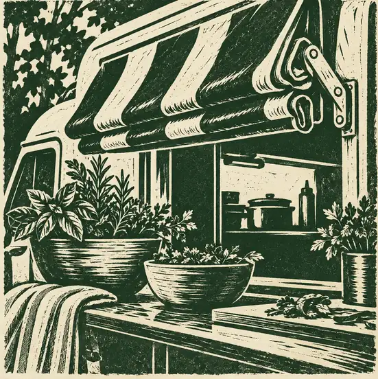 Illustration of mobile food businesses equipment and workspace