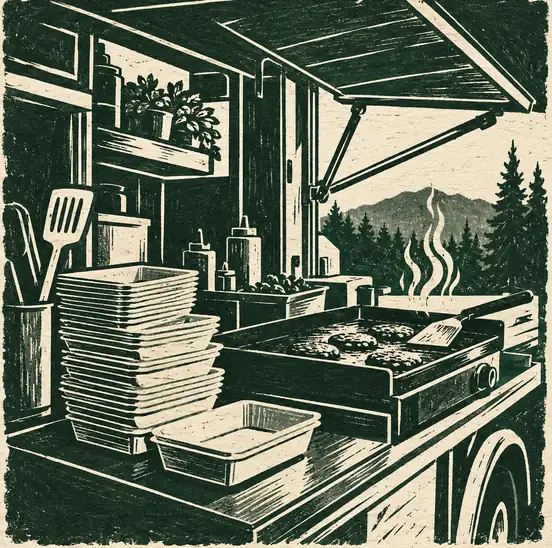 Illustration of mobile food businesses equipment and workspace